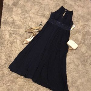 Long formal navy dress with beading size 14